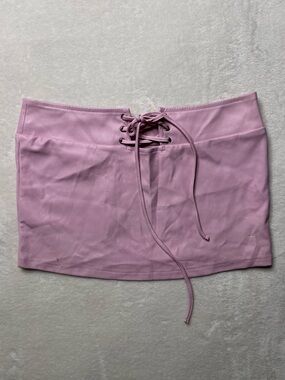 New Pink Front Lace-Up Faux Leather Micro Mini Skirt Barbie Pink Medium